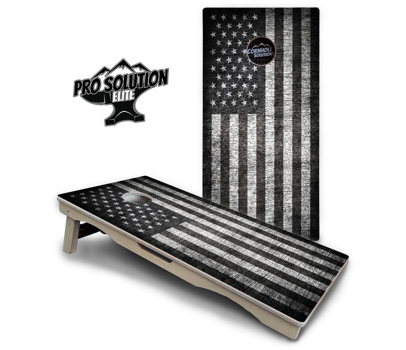 Pro Solution Elite - Monochrome Flag - Professional Tournament Cornhole Boards 3/4" Baltic Birch - Zero Bounce Zero Movement Vertical Interlocking Braces for Extra Weight & Stability +Double Thick Legs +Airmail Blocker