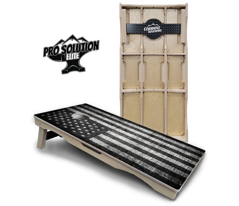 Pro Solution Elite - Monochrome Flag - Professional Tournament Cornhole Boards 3/4" Baltic Birch - Zero Bounce Zero Movement Vertical Interlocking Braces for Extra Weight & Stability +Double Thick Legs +Airmail Blocker