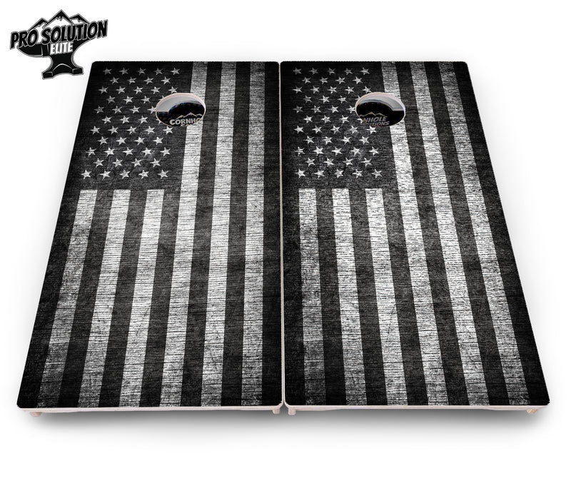 Pro Solution Elite - Monochrome Flag - Professional Tournament Cornhole Boards 3/4" Baltic Birch - Zero Bounce Zero Movement Vertical Interlocking Braces for Extra Weight & Stability +Double Thick Legs +Airmail Blocker