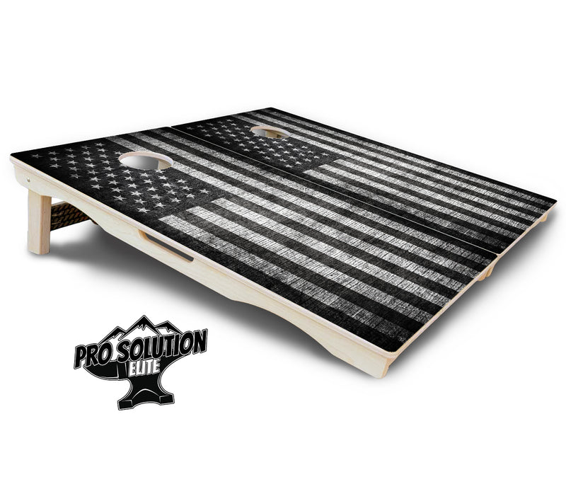 Pro Solution Elite - Monochrome Flag - Professional Tournament Cornhole Boards 3/4" Baltic Birch - Zero Bounce Zero Movement Vertical Interlocking Braces for Extra Weight & Stability +Double Thick Legs +Airmail Blocker