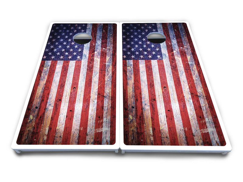 Waterproof - Weathered Flag - All Weather Boards "Outdoor Solution" 18mm(3/4")Direct UV Printed - Regulation 2' by 4' Cornhole Boards (Set of 2 Boards) Double Thick Legs, with Leg Brace & Dual Support Braces!