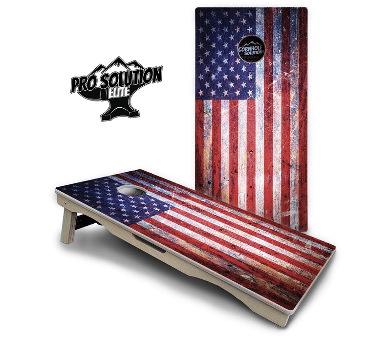 Pro Solution Elite - Weathered Flag - Professional Tournament Cornhole Boards 3/4" Baltic Birch - Zero Bounce Zero Movement Vertical Interlocking Braces for Extra Weight & Stability +Double Thick Legs +Airmail Blocker