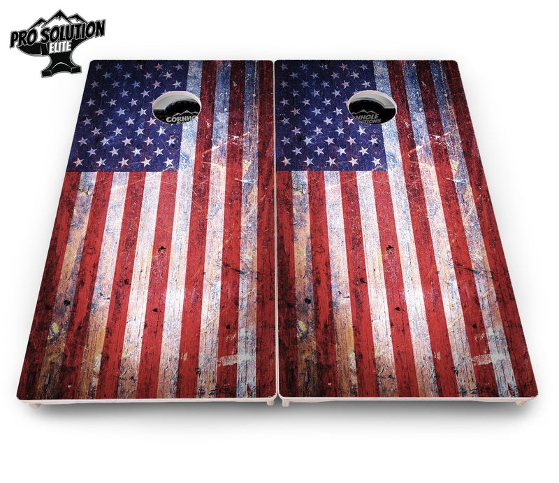 Pro Solution Elite - Weathered Flag - Professional Tournament Cornhole Boards 3/4" Baltic Birch - Zero Bounce Zero Movement Vertical Interlocking Braces for Extra Weight & Stability +Double Thick Legs +Airmail Blocker