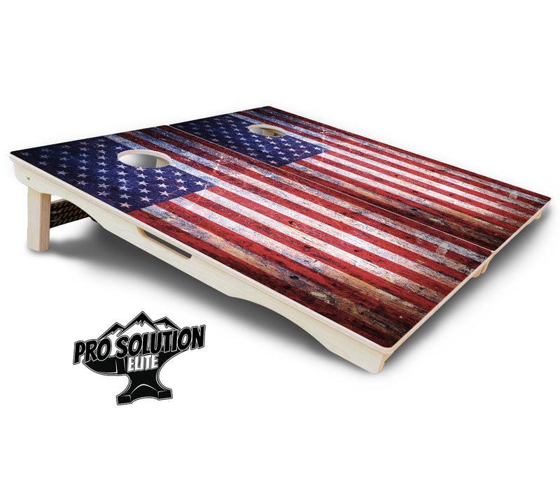 Pro Solution Elite - Weathered Flag - Professional Tournament Cornhole Boards 3/4" Baltic Birch - Zero Bounce Zero Movement Vertical Interlocking Braces for Extra Weight & Stability +Double Thick Legs +Airmail Blocker