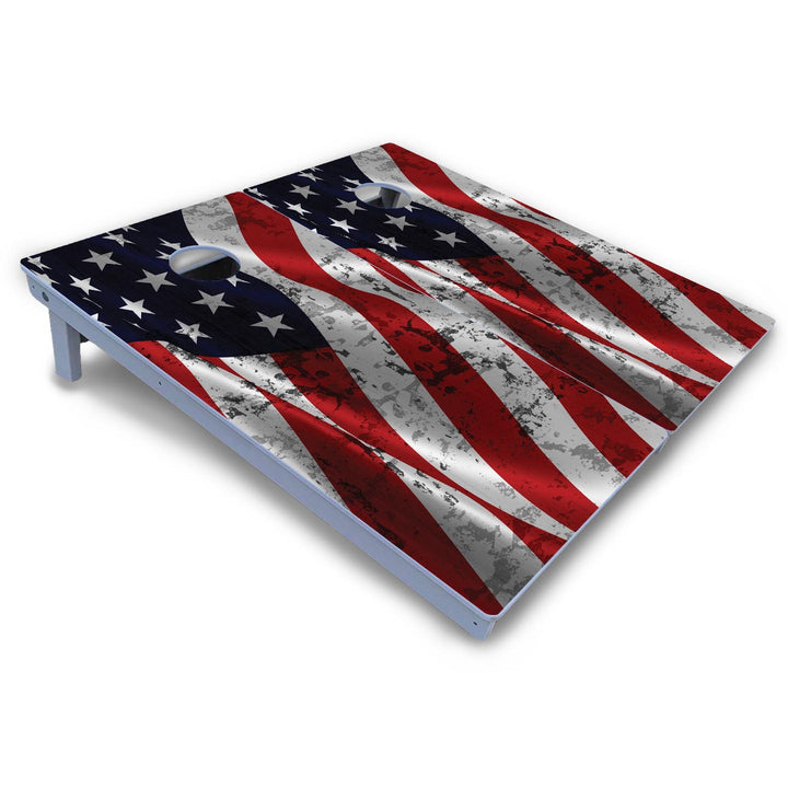 Wavy Distressed Flag Cornhole Boards - All Weather Series