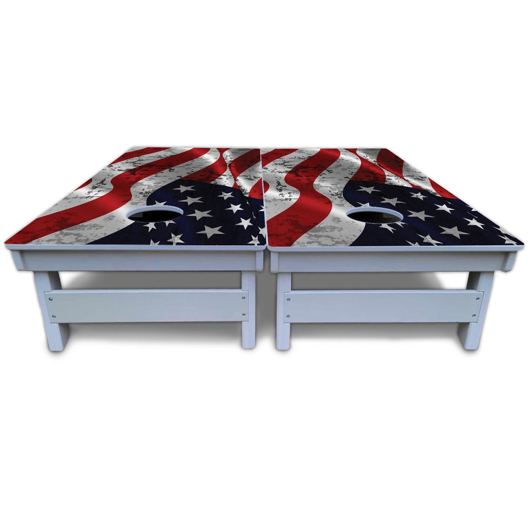 Wavy Distressed Flag Cornhole Boards - All Weather Series