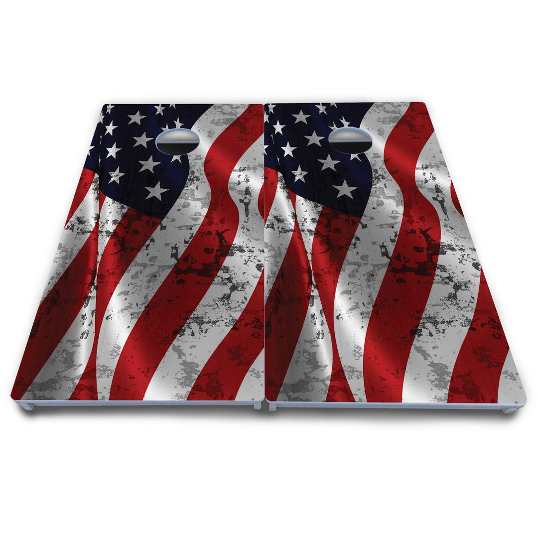 Wavy Distressed Flag Cornhole Boards - All Weather Series