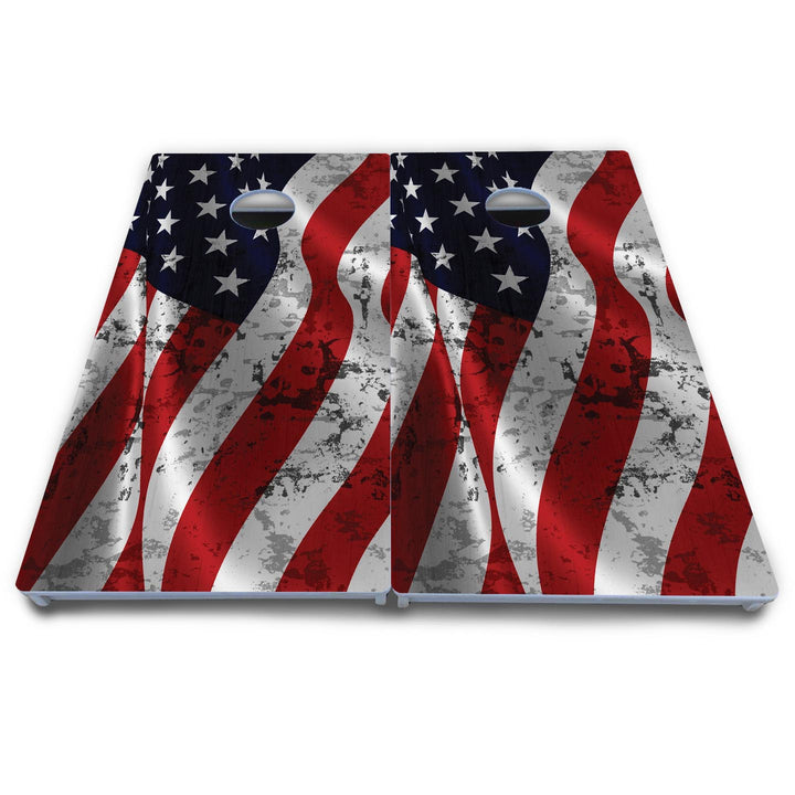Wavy Distressed Flag Cornhole Boards - All Weather Series