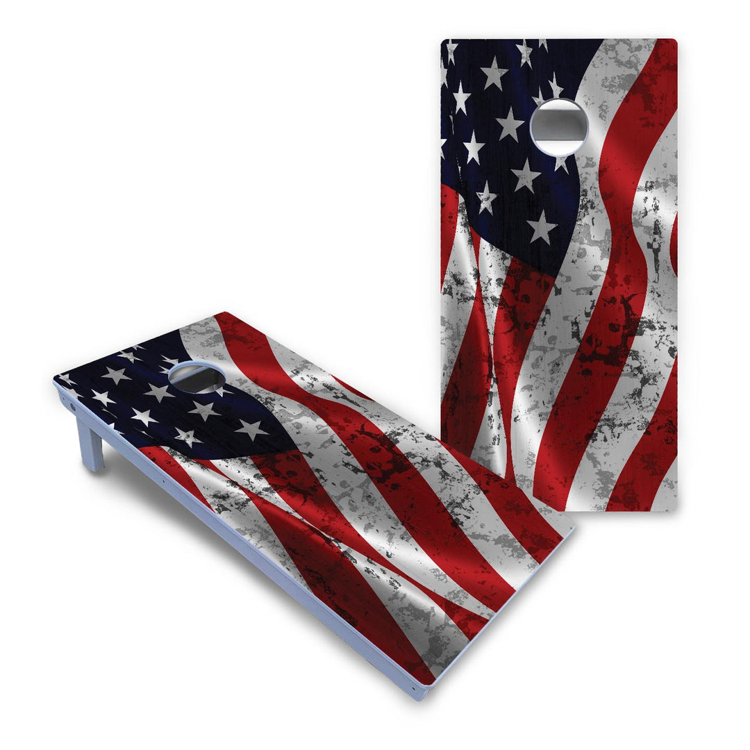 Wavy Distressed Flag Cornhole Boards - All Weather Series
