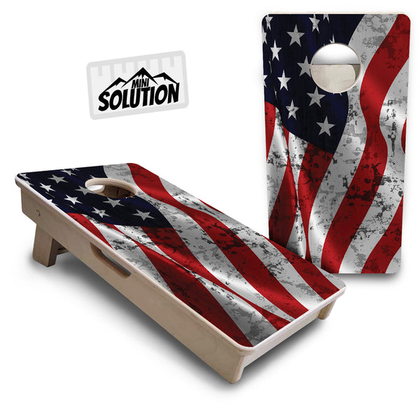 Mini Cornhole 12"x24" Boards - 4" holes - Wavy Distressed Flag - 3/4″ Baltic Birch