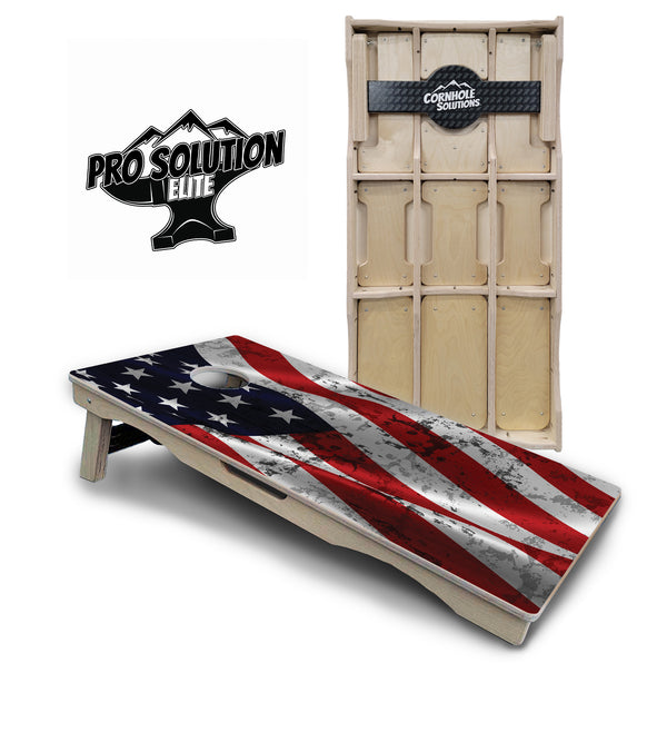 Pro Solution Elite - Wavy Distressed Flag - Professional Tournament Cornhole Boards 3/4" Baltic Birch - Zero Bounce Zero Movement Vertical Interlocking Braces for Extra Weight & Stability +Double Thick Legs +Airmail Blocker