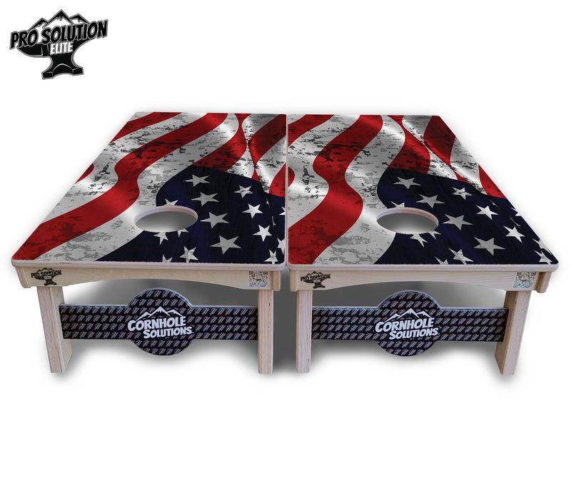 Pro Solution Elite - Wavy Distressed Flag - Professional Tournament Cornhole Boards 3/4" Baltic Birch - Zero Bounce Zero Movement Vertical Interlocking Braces for Extra Weight & Stability +Double Thick Legs +Airmail Blocker