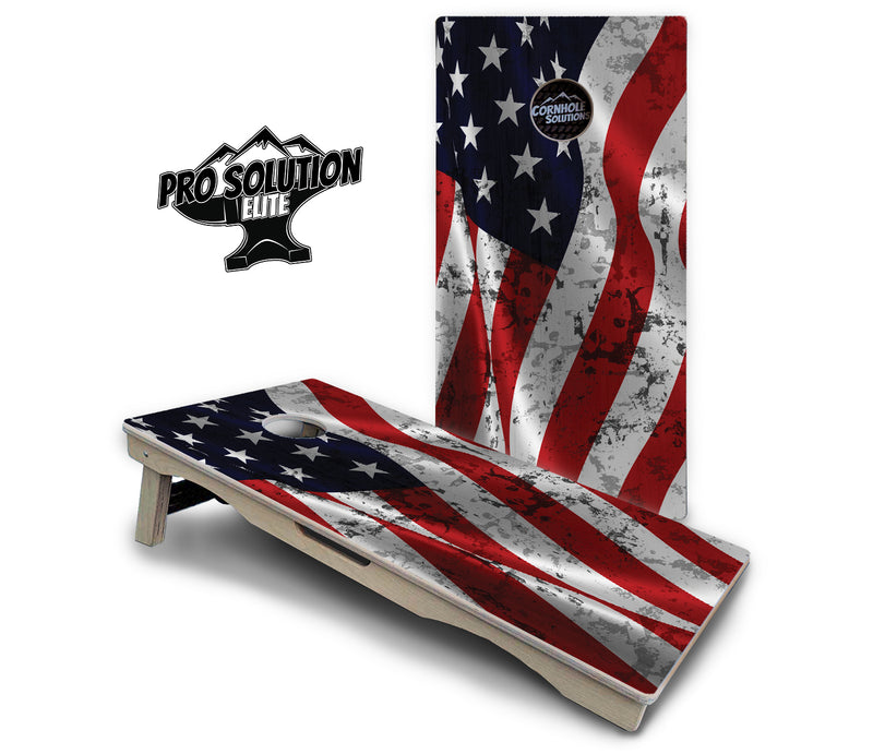 Pro Solution Elite - Wavy Distressed Flag - Professional Tournament Cornhole Boards 3/4" Baltic Birch - Zero Bounce Zero Movement Vertical Interlocking Braces for Extra Weight & Stability +Double Thick Legs +Airmail Blocker