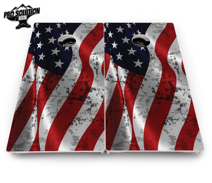 Wavy Distressed Flag Cornhole Boards - Pro Solution Elite Series