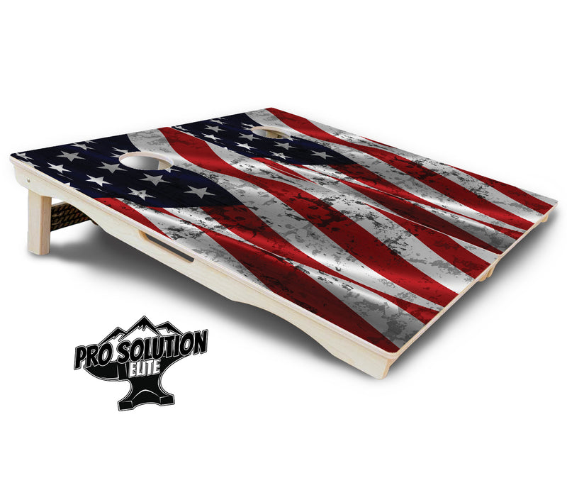 Pro Solution Elite - Wavy Distressed Flag - Professional Tournament Cornhole Boards 3/4" Baltic Birch - Zero Bounce Zero Movement Vertical Interlocking Braces for Extra Weight & Stability +Double Thick Legs +Airmail Blocker