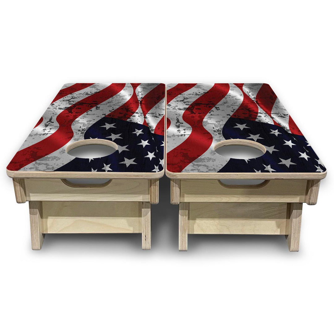 Wavy Distressed Flag - Mini or Vacation Size Cornhole Boards