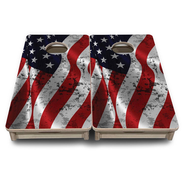 Wavy Distressed Flag - Mini or Vacation Size Cornhole Boards