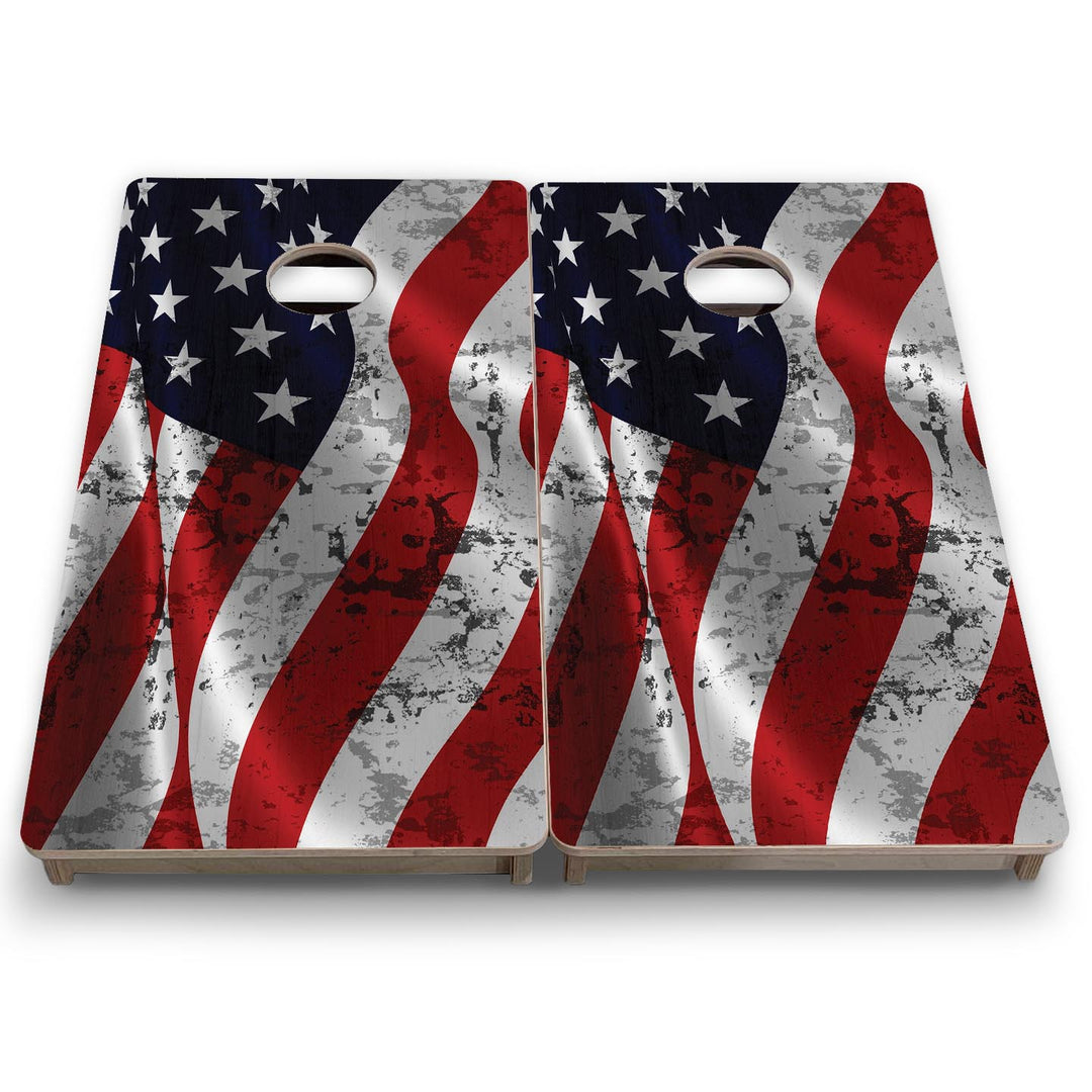 Wavy Distressed Flag - Mini or Vacation Size Cornhole Boards