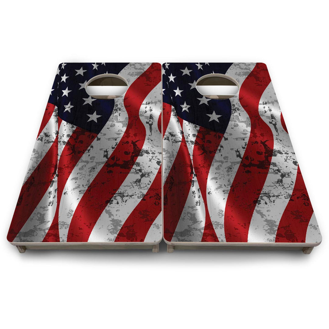 Wavy Distressed Flag - Mini or Vacation Size Cornhole Boards