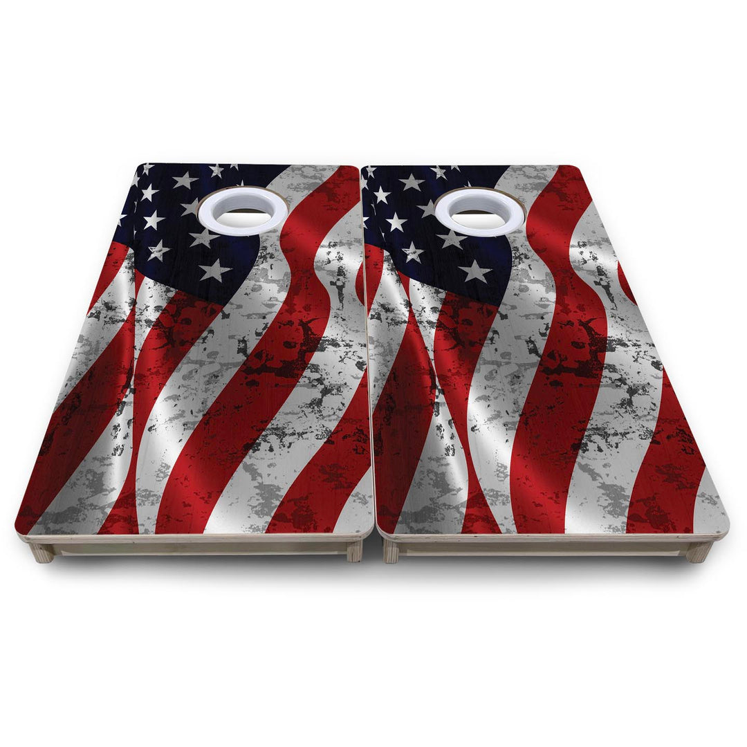 Wavy Distressed Flag - Mini or Vacation Size Cornhole Boards