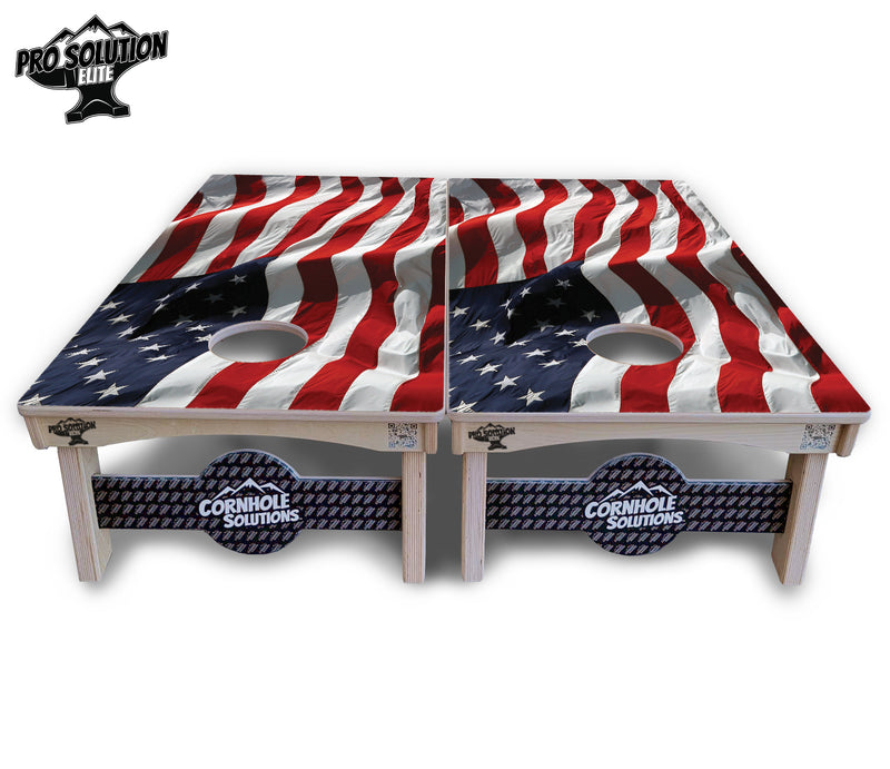 Pro Solution Elite - Waving Flag - Professional Tournament Cornhole Boards 3/4" Baltic Birch - Zero Bounce Zero Movement Vertical Interlocking Braces for Extra Weight & Stability +Double Thick Legs +Airmail Blocker