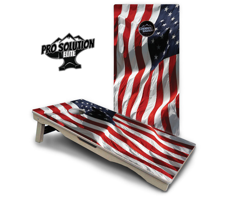 Pro Solution Elite - Waving Flag - Professional Tournament Cornhole Boards 3/4" Baltic Birch - Zero Bounce Zero Movement Vertical Interlocking Braces for Extra Weight & Stability +Double Thick Legs +Airmail Blocker