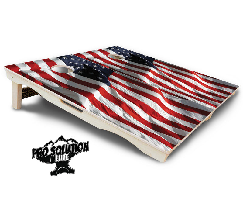 Pro Solution Elite - Waving Flag - Professional Tournament Cornhole Boards 3/4" Baltic Birch - Zero Bounce Zero Movement Vertical Interlocking Braces for Extra Weight & Stability +Double Thick Legs +Airmail Blocker