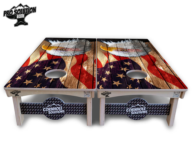 Pro Solution Elite - Wooden Eagle - Professional Tournament Cornhole Boards 3/4" Baltic Birch - Zero Bounce Zero Movement Vertical Interlocking Braces for Extra Weight & Stability +Double Thick Legs +Airmail Blocker