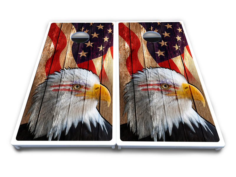 Waterproof - Wooden Eagle Design - All Weather Boards "Outdoor Solution" 18mm(3/4")Direct UV Printed - Regulation 2' by 4' Cornhole Boards (Set of 2 Boards) Double Thick Legs, with Leg Brace & Dual Support Braces!