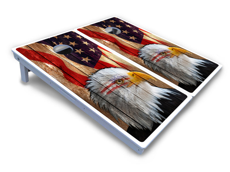 Waterproof - Wooden Eagle Design - All Weather Boards "Outdoor Solution" 18mm(3/4")Direct UV Printed - Regulation 2' by 4' Cornhole Boards (Set of 2 Boards) Double Thick Legs, with Leg Brace & Dual Support Braces!