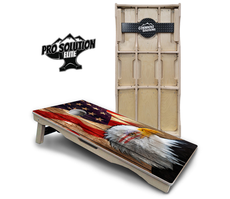 Pro Solution Elite - Wooden Eagle - Professional Tournament Cornhole Boards 3/4" Baltic Birch - Zero Bounce Zero Movement Vertical Interlocking Braces for Extra Weight & Stability +Double Thick Legs +Airmail Blocker