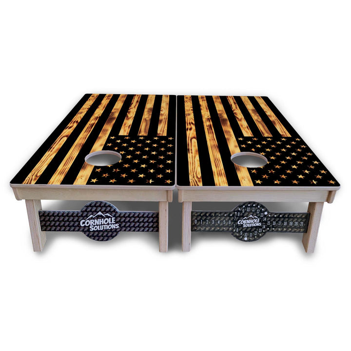 Burnt Rustic Flag Cornhole Boards - Professional Tournament Series