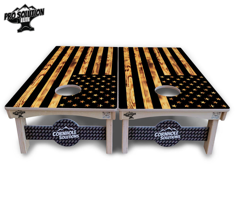 Pro Solution Elite - Burnt Rustic Flag - Professional Tournament Cornhole Boards 3/4" Baltic Birch - Zero Bounce Zero Movement Vertical Interlocking Braces for Extra Weight & Stability +Double Thick Legs +Airmail Blocker