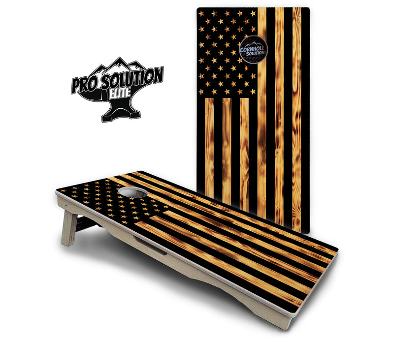 Pro Solution Elite - Burnt Rustic Flag - Professional Tournament Cornhole Boards 3/4" Baltic Birch - Zero Bounce Zero Movement Vertical Interlocking Braces for Extra Weight & Stability +Double Thick Legs +Airmail Blocker