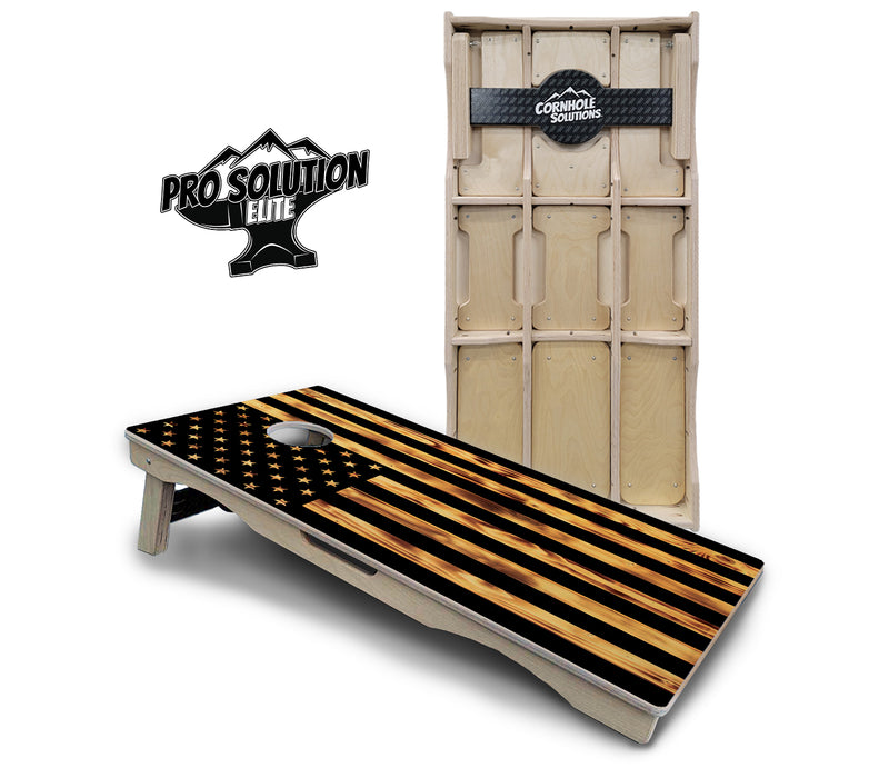 Pro Solution Elite - Burnt Rustic Flag - Professional Tournament Cornhole Boards 3/4" Baltic Birch - Zero Bounce Zero Movement Vertical Interlocking Braces for Extra Weight & Stability +Double Thick Legs +Airmail Blocker