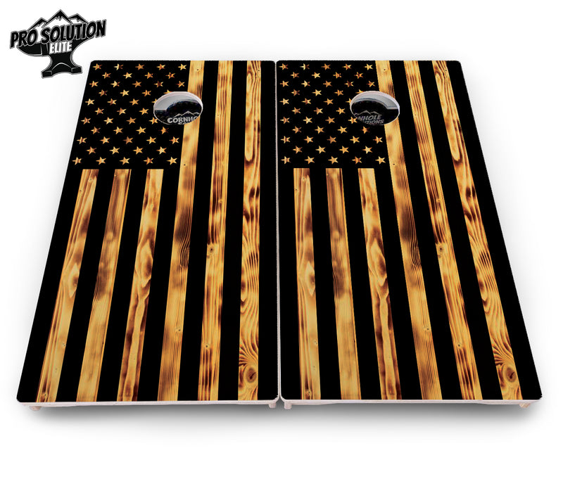 Pro Solution Elite - Burnt Rustic Flag - Professional Tournament Cornhole Boards 3/4" Baltic Birch - Zero Bounce Zero Movement Vertical Interlocking Braces for Extra Weight & Stability +Double Thick Legs +Airmail Blocker