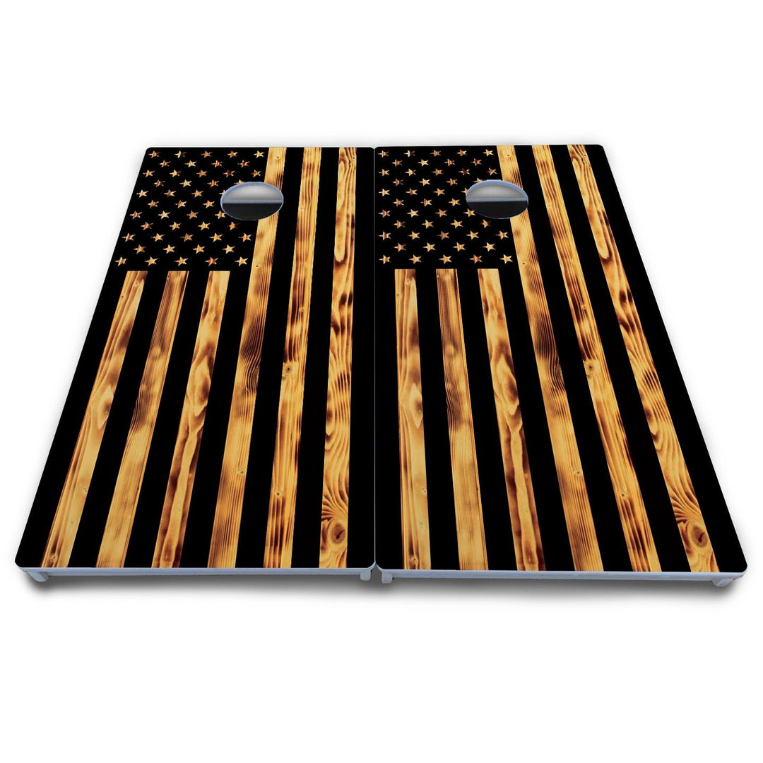 Burnt Rustic Flag Cornhole Boards - All Weather Series