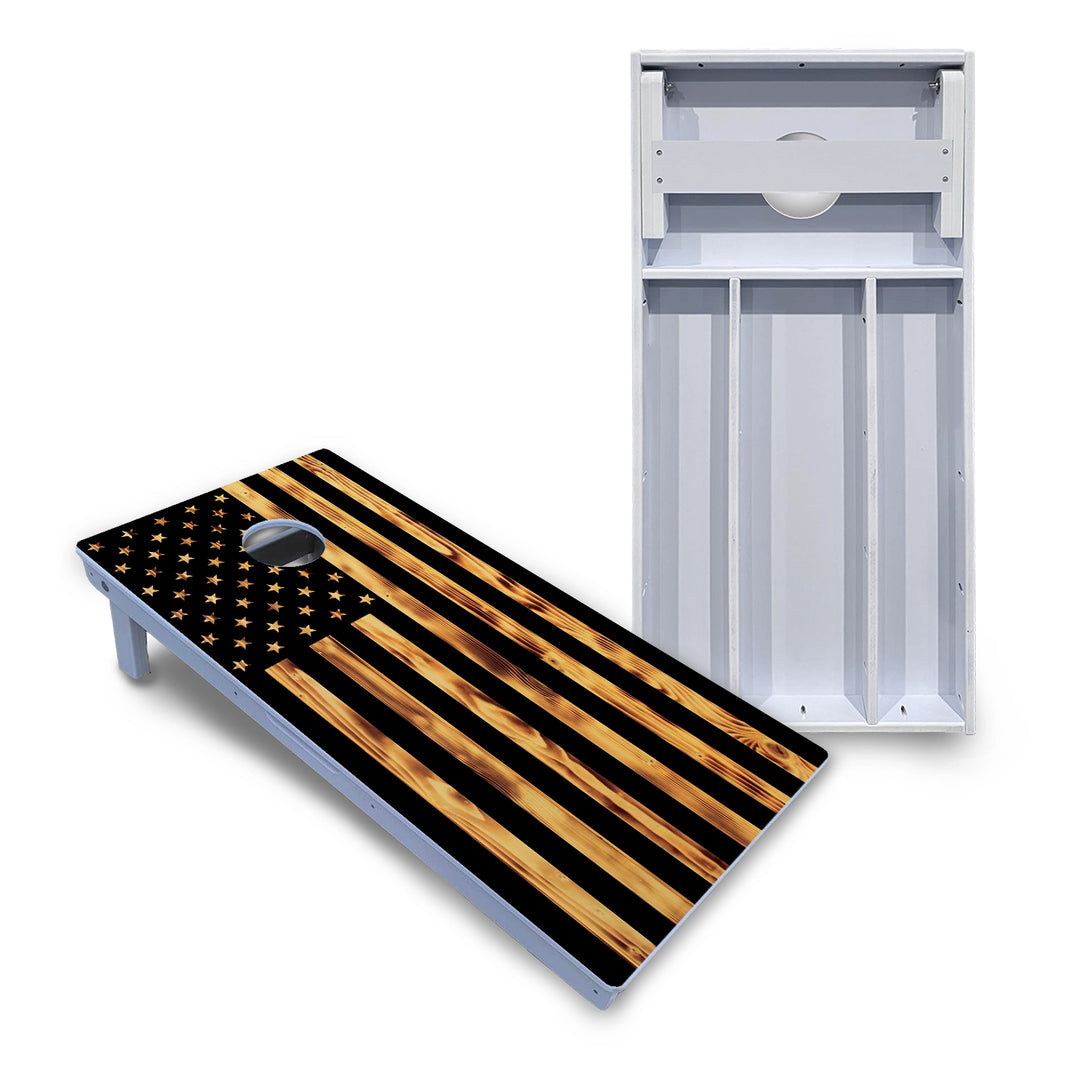 Burnt Rustic Flag Cornhole Boards - All Weather Series