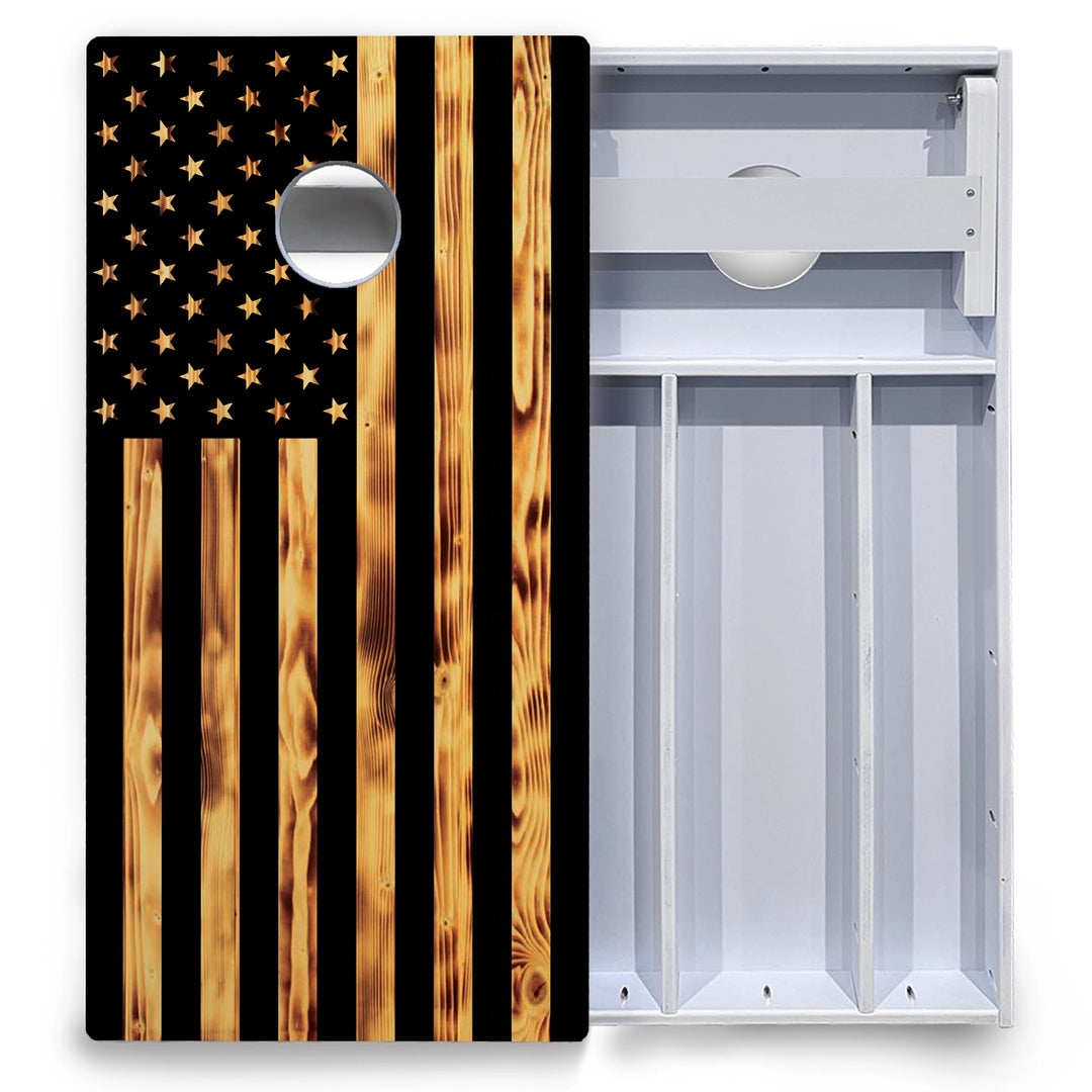 Burnt Rustic Flag Cornhole Boards - All Weather Series