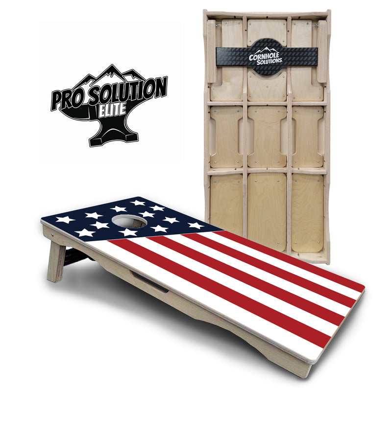 Pro Solution Elite - Slanted Stars & Stripes - Professional Tournament Cornhole Boards 3/4" Baltic Birch - Zero Bounce Zero Movement Vertical Interlocking Braces for Extra Weight & Stability +Double Thick Legs +Airmail Blocker