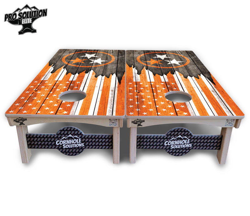 Pro Solution Elite - TN Orange Flag - Professional Tournament Cornhole Boards 3/4" Baltic Birch - Zero Bounce Zero Movement Vertical Interlocking Braces for Extra Weight & Stability +Double Thick Legs +Airmail Blocker