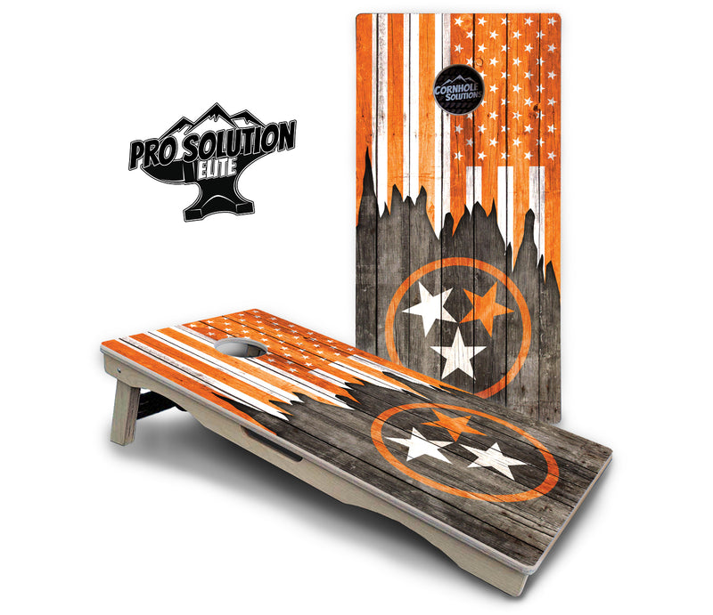 Pro Solution Elite - TN Orange Flag - Professional Tournament Cornhole Boards 3/4" Baltic Birch - Zero Bounce Zero Movement Vertical Interlocking Braces for Extra Weight & Stability +Double Thick Legs +Airmail Blocker