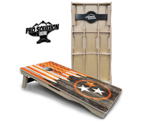 Pro Solution Elite - TN Orange Flag - Professional Tournament Cornhole Boards 3/4" Baltic Birch - Zero Bounce Zero Movement Vertical Interlocking Braces for Extra Weight & Stability +Double Thick Legs +Airmail Blocker