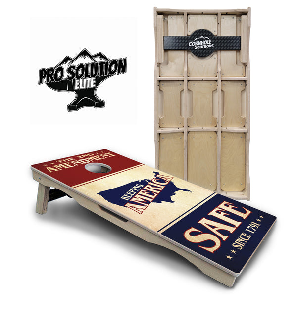 Pro Solution Elite - 2nd Amendment Safe Flyer - Professional Tournament Cornhole Boards 3/4" Baltic Birch - Zero Bounce Zero Movement Vertical Interlocking Braces for Extra Weight & Stability +Double Thick Legs +Airmail Blocker