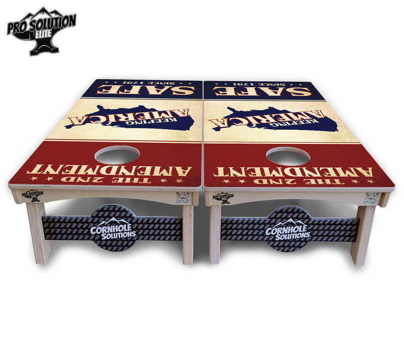 Pro Solution Elite - 2nd Amendment - Professional Tournament Cornhole Boards 3/4" Baltic Birch - Zero Bounce Zero Movement Vertical Interlocking Braces for Extra Weight & Stability +Double Thick Legs +Airmail Blocker