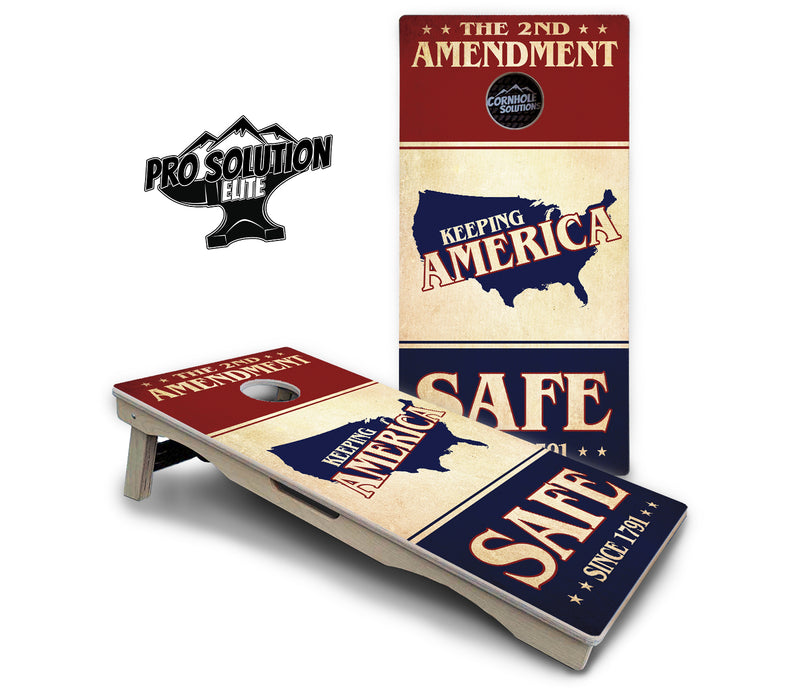 Pro Solution Elite - 2nd Amendment - Professional Tournament Cornhole Boards 3/4" Baltic Birch - Zero Bounce Zero Movement Vertical Interlocking Braces for Extra Weight & Stability +Double Thick Legs +Airmail Blocker