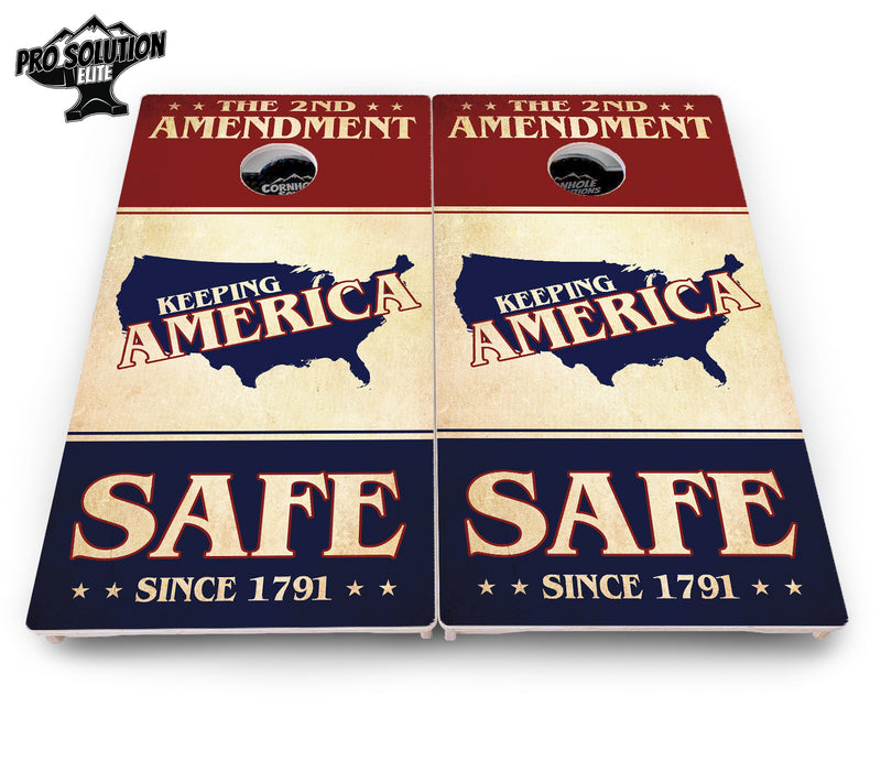 Pro Solution Elite - 2nd Amendment - Professional Tournament Cornhole Boards 3/4" Baltic Birch - Zero Bounce Zero Movement Vertical Interlocking Braces for Extra Weight & Stability +Double Thick Legs +Airmail Blocker