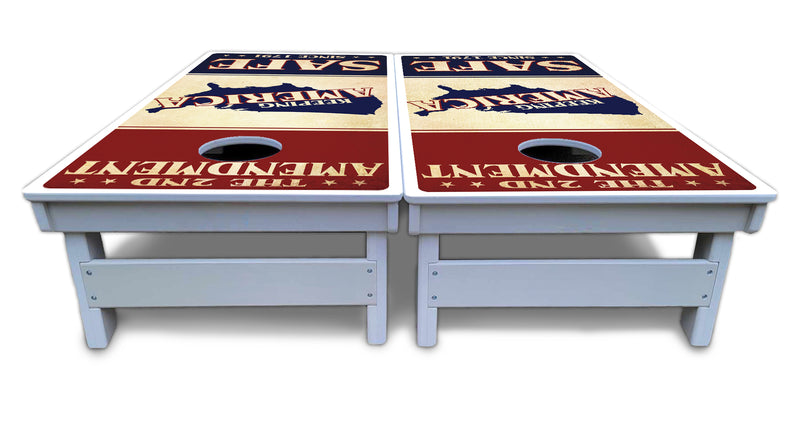 Waterproof - 2nd Amendment Flyer - All Weather Boards "Outdoor Solution" 18mm(3/4")Direct UV Printed - Regulation 2' by 4' Cornhole Boards (Set of 2 Boards) Double Thick Legs, with Leg Brace & Dual Support Braces!