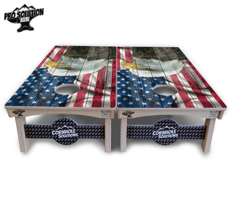 Pro Solution Elite - Faded Eagle Flag - Professional Tournament Cornhole Boards 3/4" Baltic Birch - Zero Bounce Zero Movement Vertical Interlocking Braces for Extra Weight & Stability +Double Thick Legs +Airmail Blocker