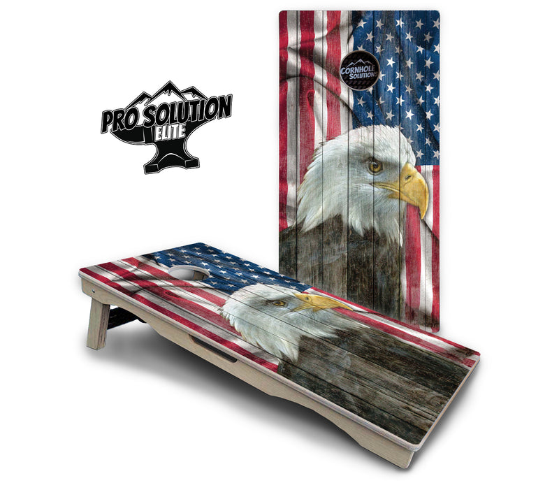 Pro Solution Elite - Faded Eagle Flag - Professional Tournament Cornhole Boards 3/4" Baltic Birch - Zero Bounce Zero Movement Vertical Interlocking Braces for Extra Weight & Stability +Double Thick Legs +Airmail Blocker